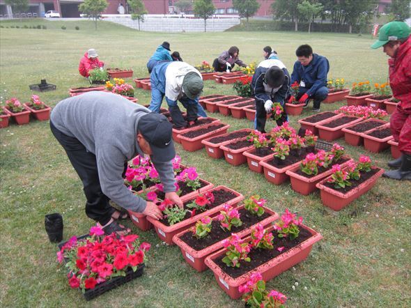 市民参加の花苗植え